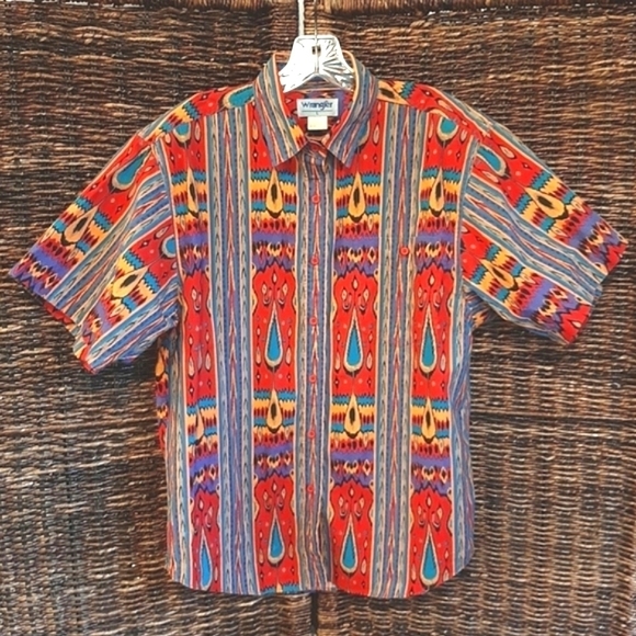 Vintage Wrangler Western Shirt Rodeo Cowboy Southwest Button Up Large Aztec Boho - Picture 1 of 5